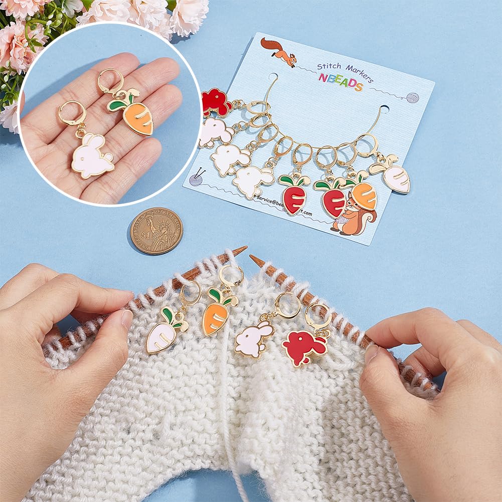 NBEADS 24 Pcs Rabbit Carrot Stitch Markers, Enamel Alloy Crochet Stitch Marker Charms Removable Locking Stitch Marker for Knitting Weaving Sewing Accessories Quilting Handmade Jewelry