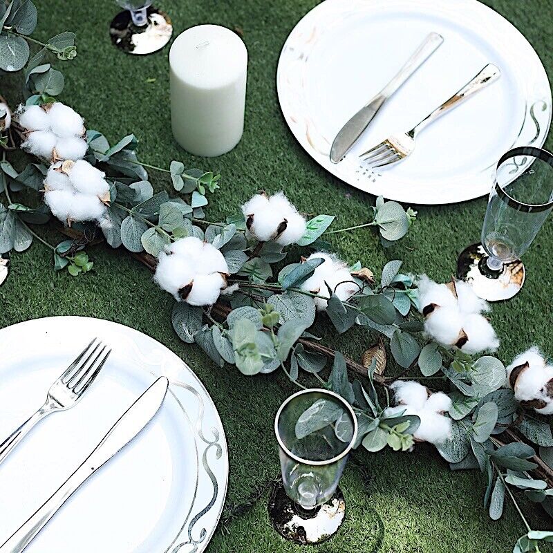 5 ft long Green Artificial Eucalyptus Leaves Cotton Balls Vine Party Garland