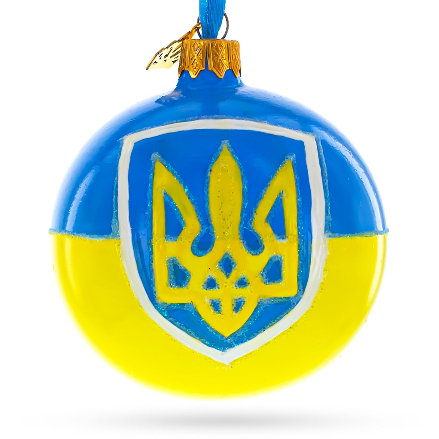 Flag of Ukraine Glass Ball Christmas Ornament 3.25 Inches