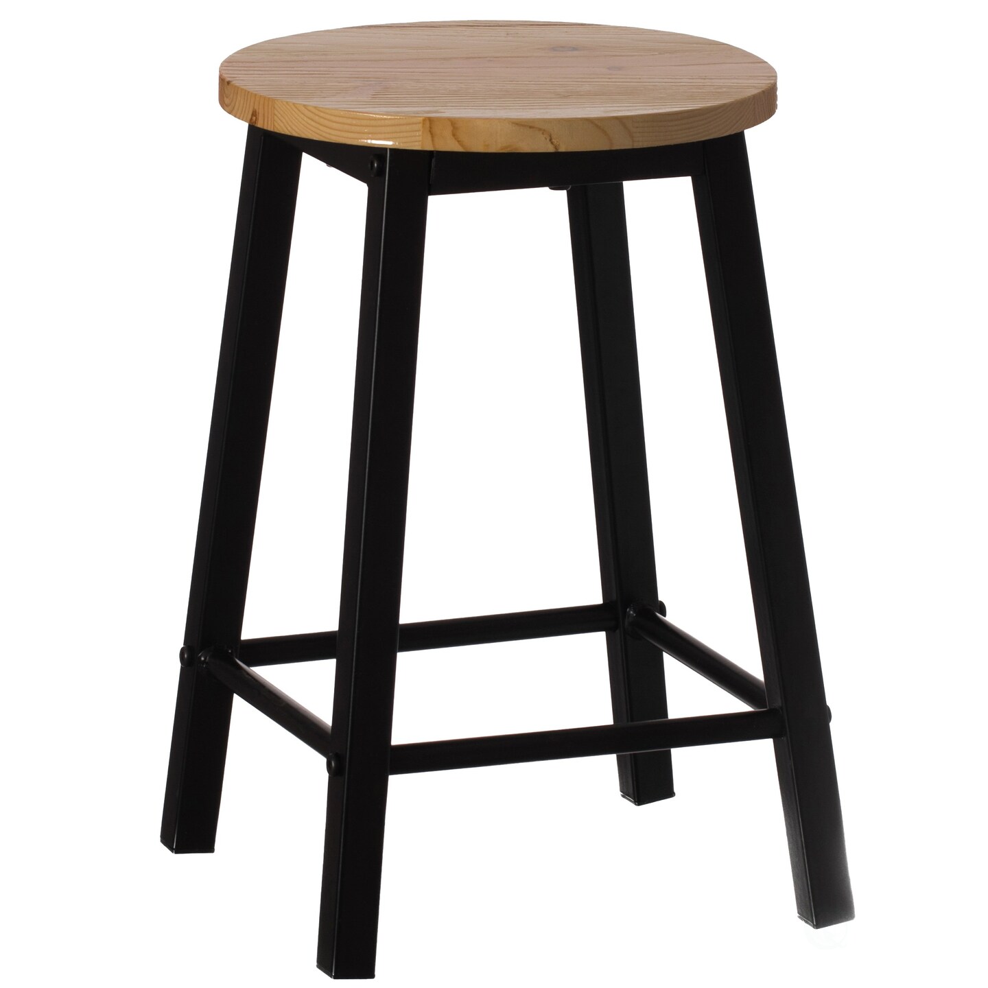 Black Wooden Bar Stool 17.5" Height Round Metal Footrest Indoor Outdoor