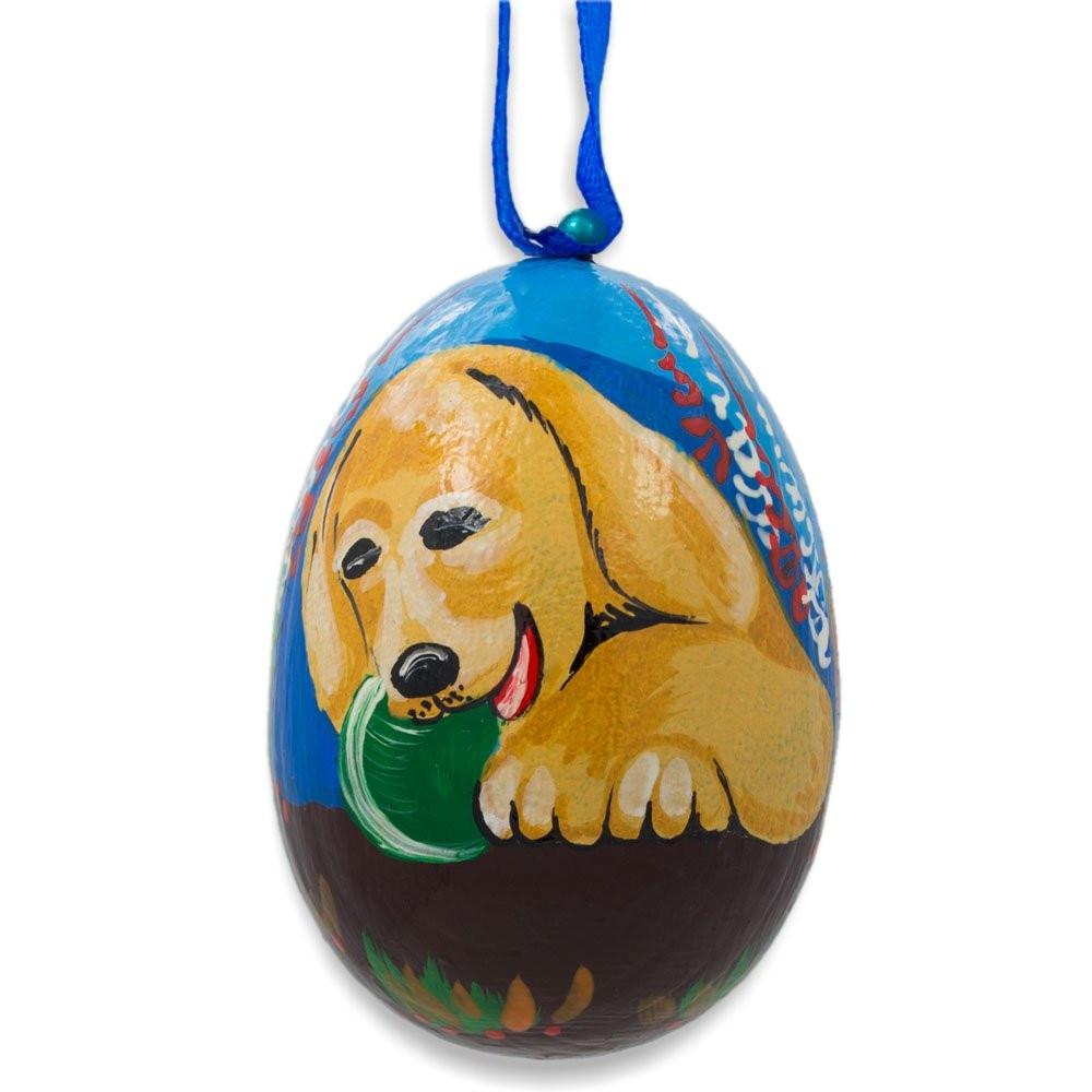 Yellow Labrador Dog with Ball Wooden Christmas Ornament 3 Inches
