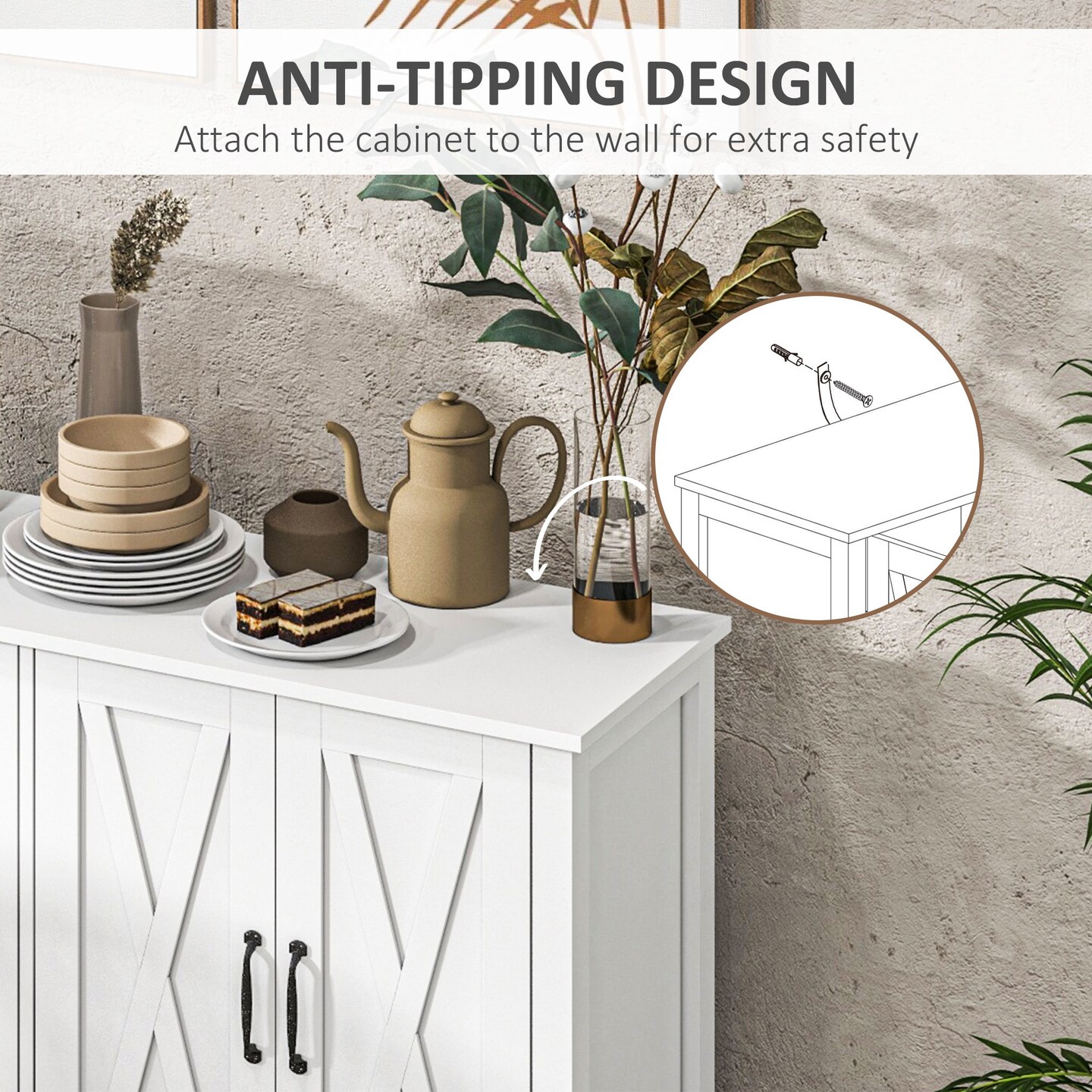 Rustic White Buffet Cabinet with Barn Doors - 66.66 | Organize in Style