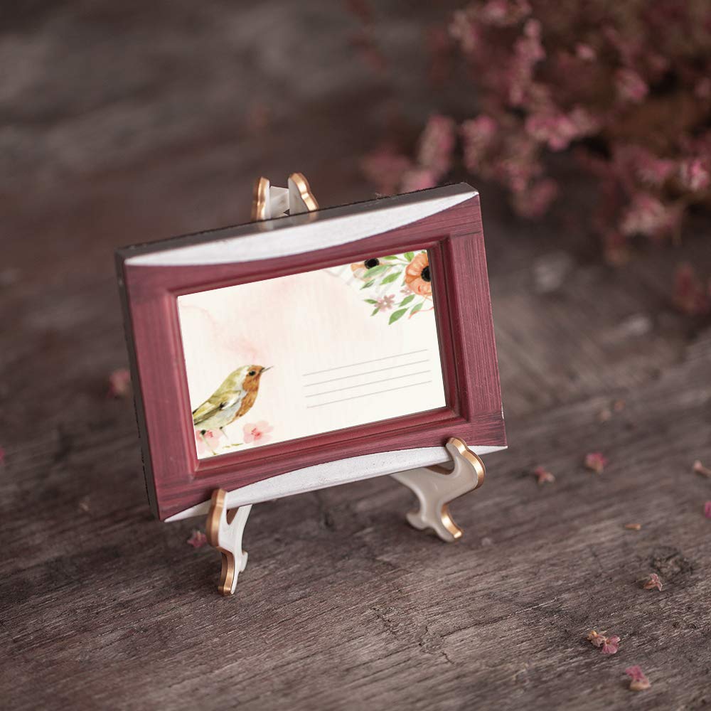Artliving 4&#x22; White Gold Decorative Small Plate Stand Holder Plastic Picture Easel Display Stand Picture Frame Stand (2 Pack)