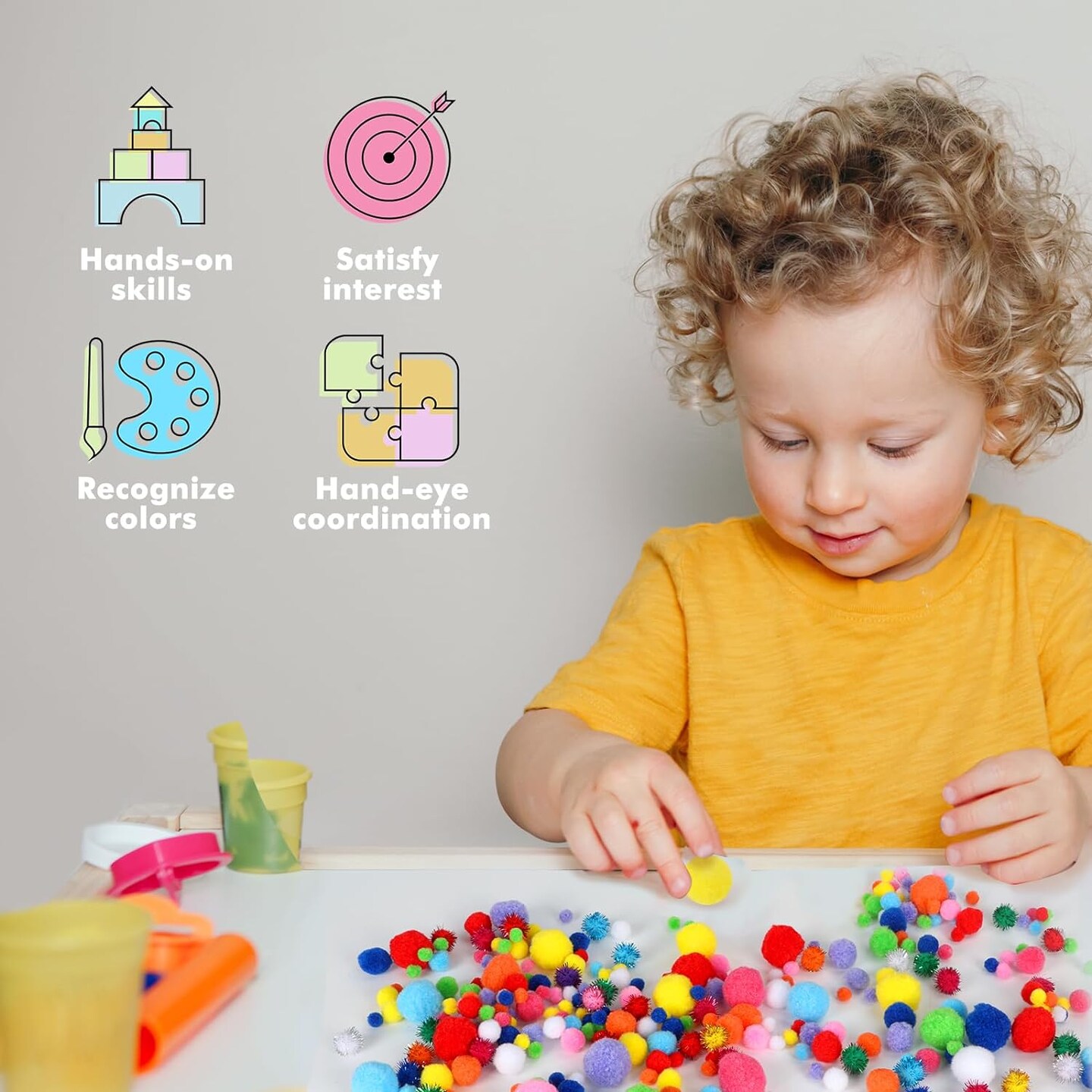 1000pcs Multicolor Pom Pom Balls, Assorted Sizes & Colors Pompoms for Arts and Craft Making Decorations