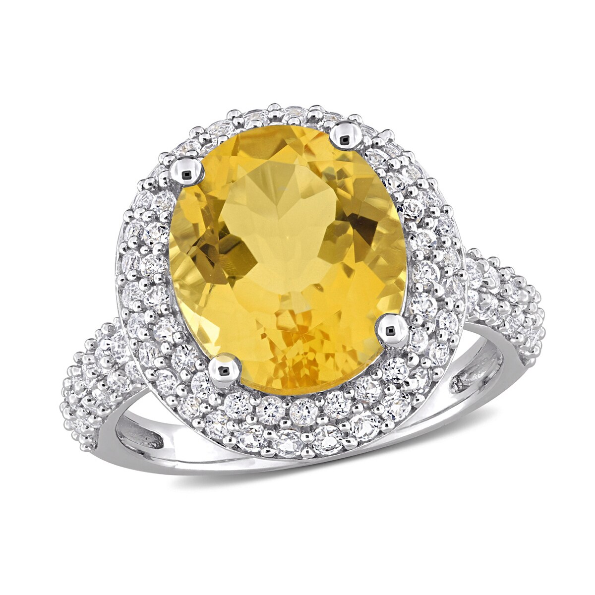 Gem And Harmony 5.64 Carat (ctw) Citrine and White Topaz Halo Ring in Sterling Silver