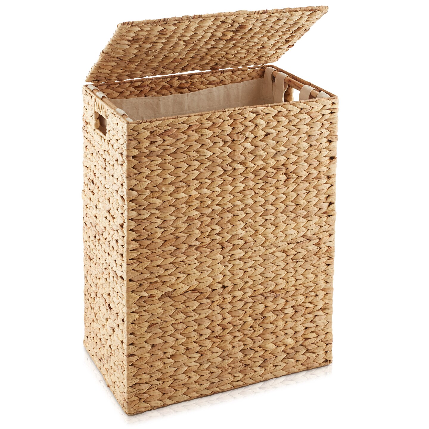 Casafield Large Laundry Hamper with Lid and Removable Liner Bag, Woven Water Hyacinth Rectangular Laundry Basket Sorter for Clothes and Towels