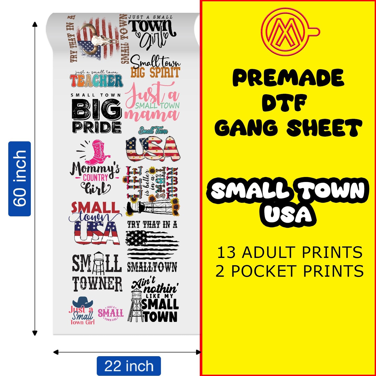 Small Town USA Direct-to-Film Transfer Gang Sheets - 22x60