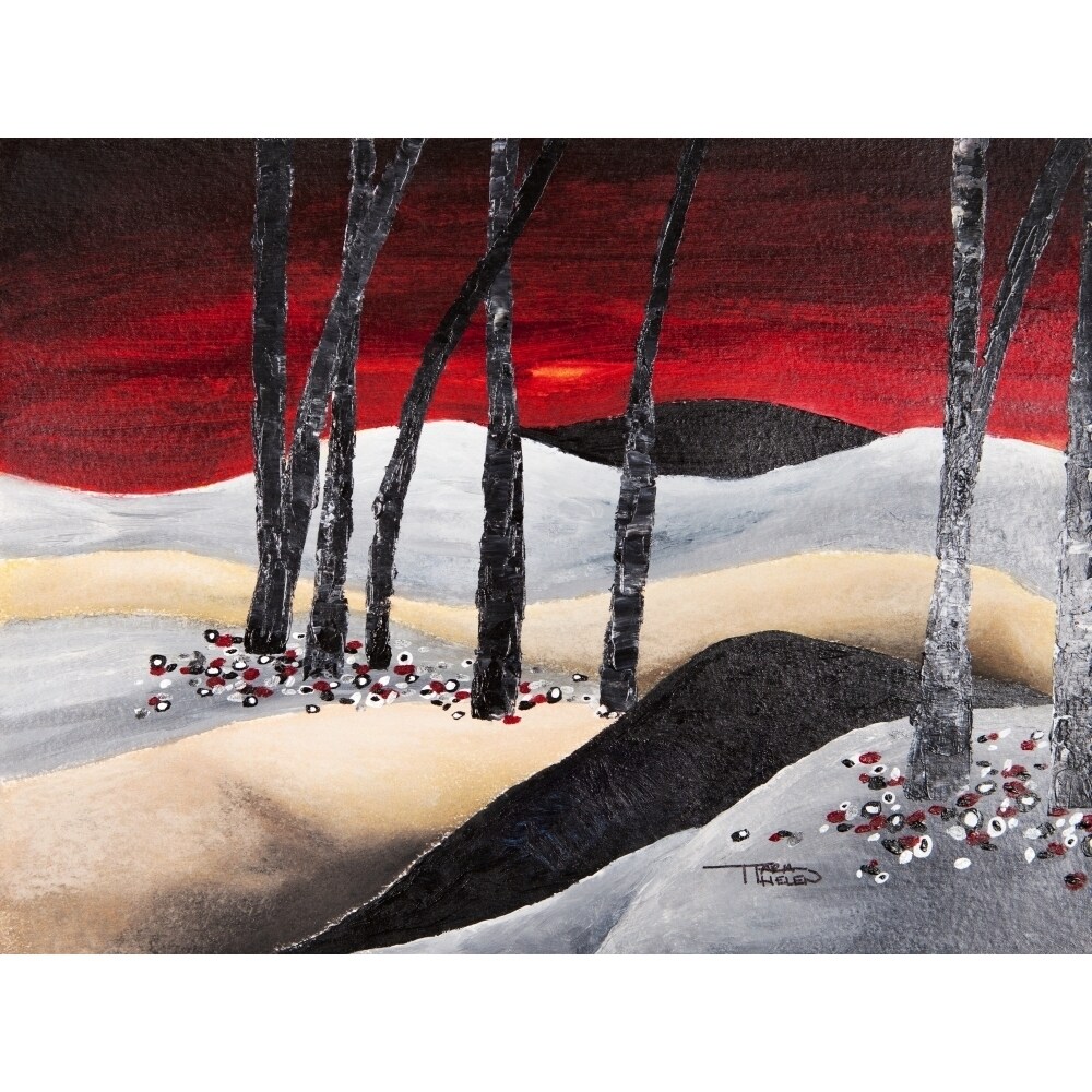 Painting Of A Dramatic Landscape With Red Sky Poster Print