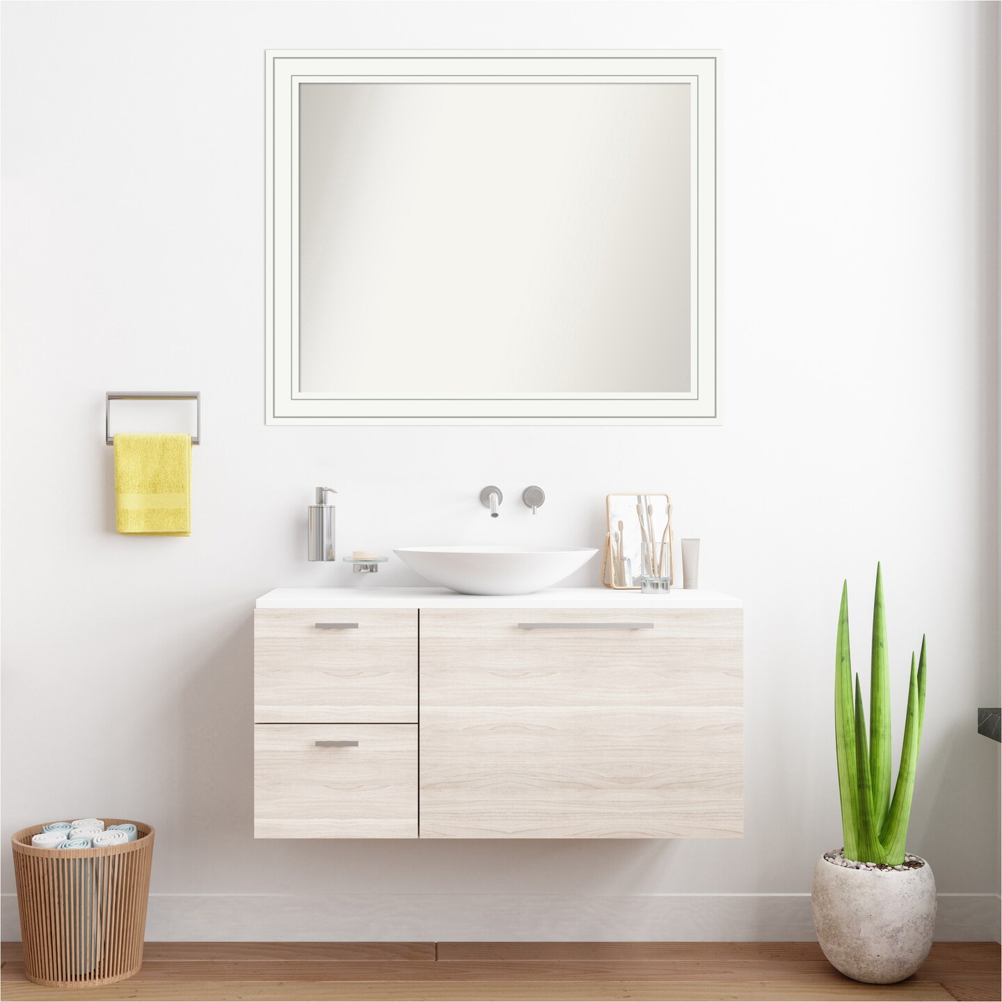 Craftsman White Non-Beveled Custom Framed Bathroom Vanity Wall Mirror