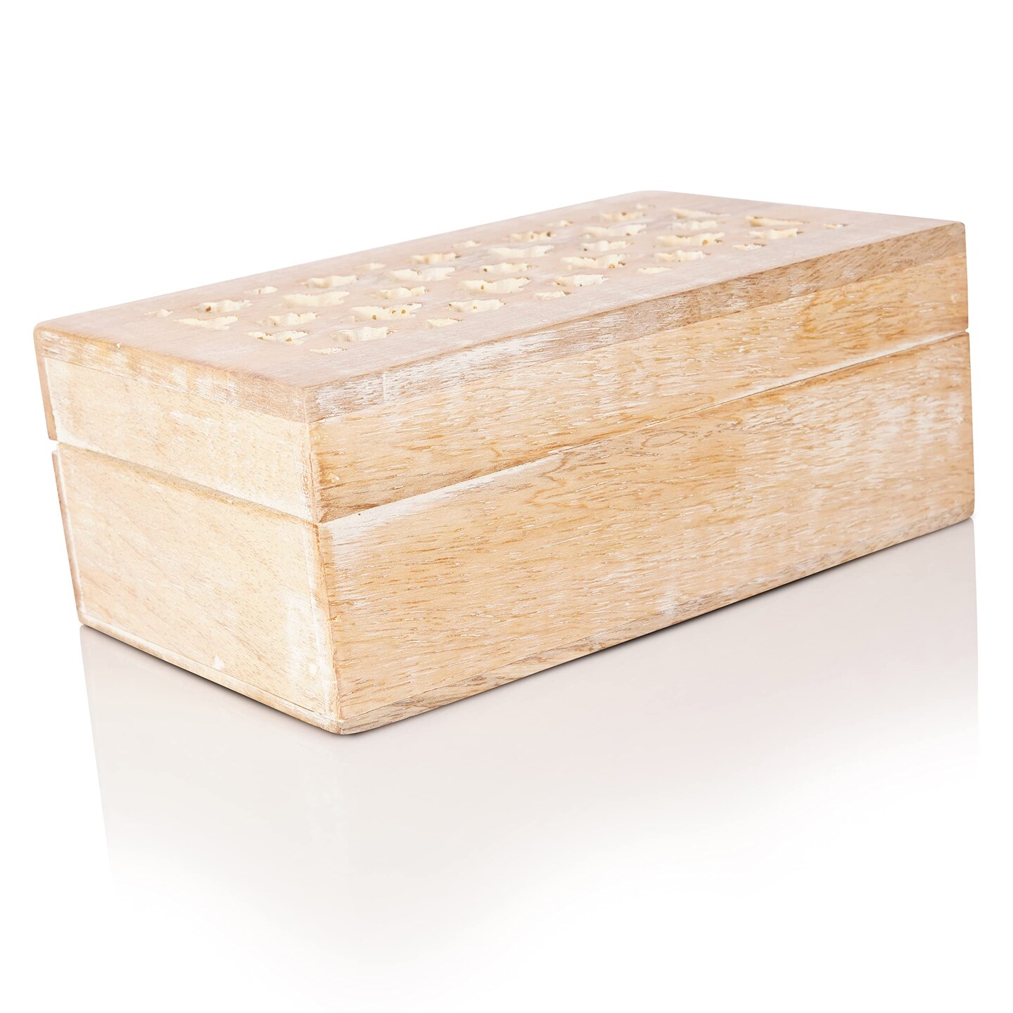 Decorative Storage Box with Hinged Lid - Whitewash, Medium | 7.5&#x201D; x 4.5&#x201D; x 3&#x201D; | Rustic Trellis Design | Mango Wood Crafted | Ideal for Keepsakes, Trinkets, Jewelry and Other Stash