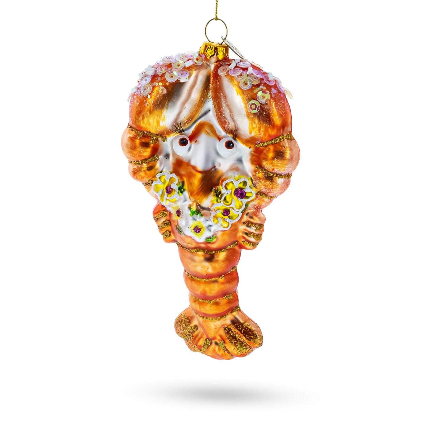 Festive Lobster with Beads Blown Glass Christmas Ornament