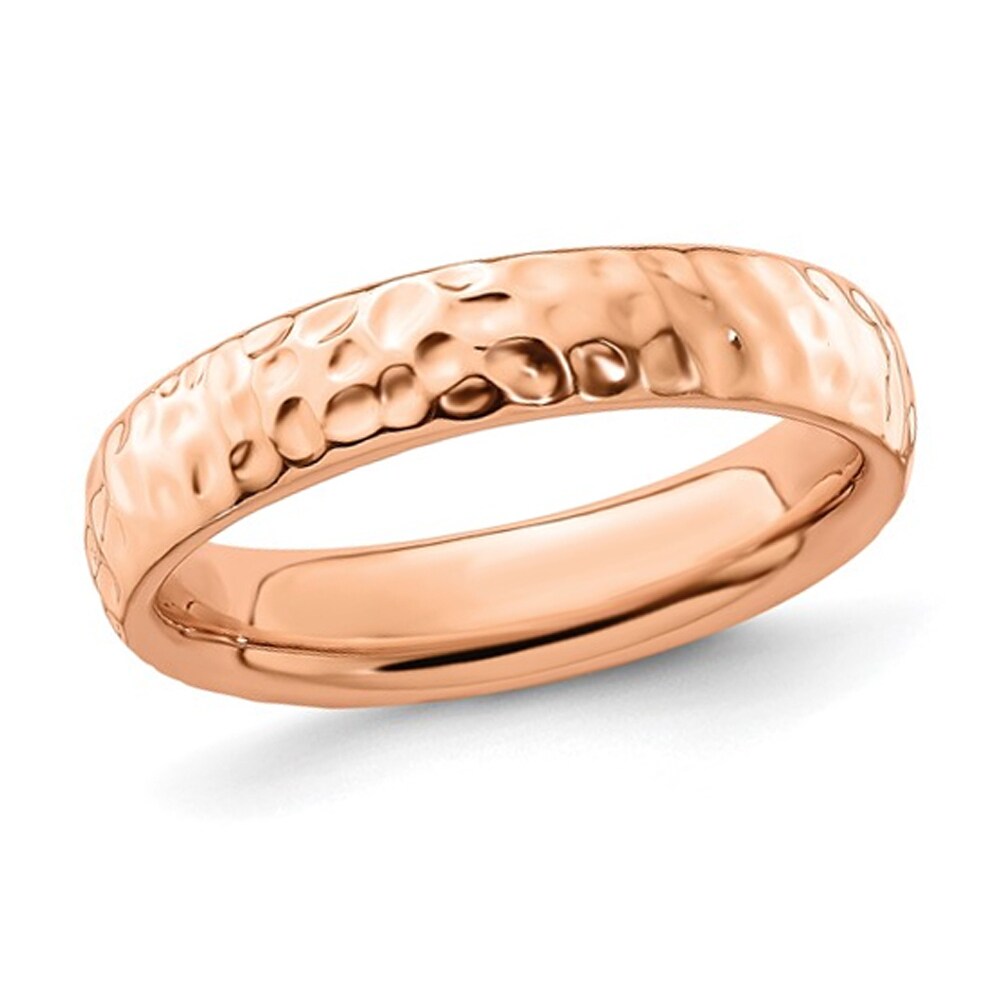 Gem And Harmony Rose Plated Sterling Silver Hammered Wedding Band Ring