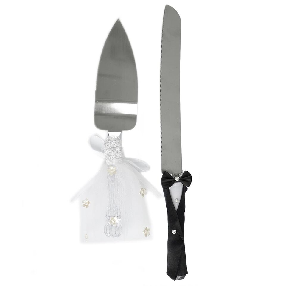 Silver Cake Knife and Server Set Groom Bride Handles Wedding Tableware