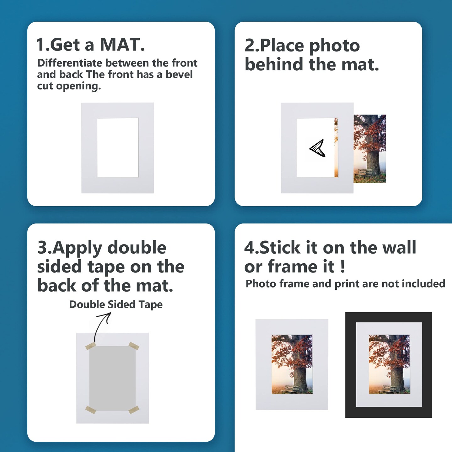 24x36 Double Acid Free White Core Picture Mats Cut For 20x30 Pictures In Royal Blue And Maize Yellow