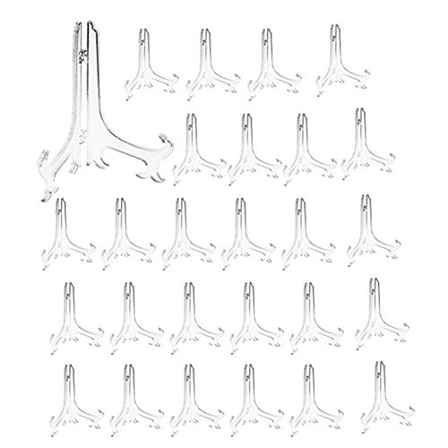 5" Clear Plastic Easels or Stand/Plate Holders to Display Pictures or Other Items at Weddings, Home Decoration, Birthdays, Tables (24 Pack)