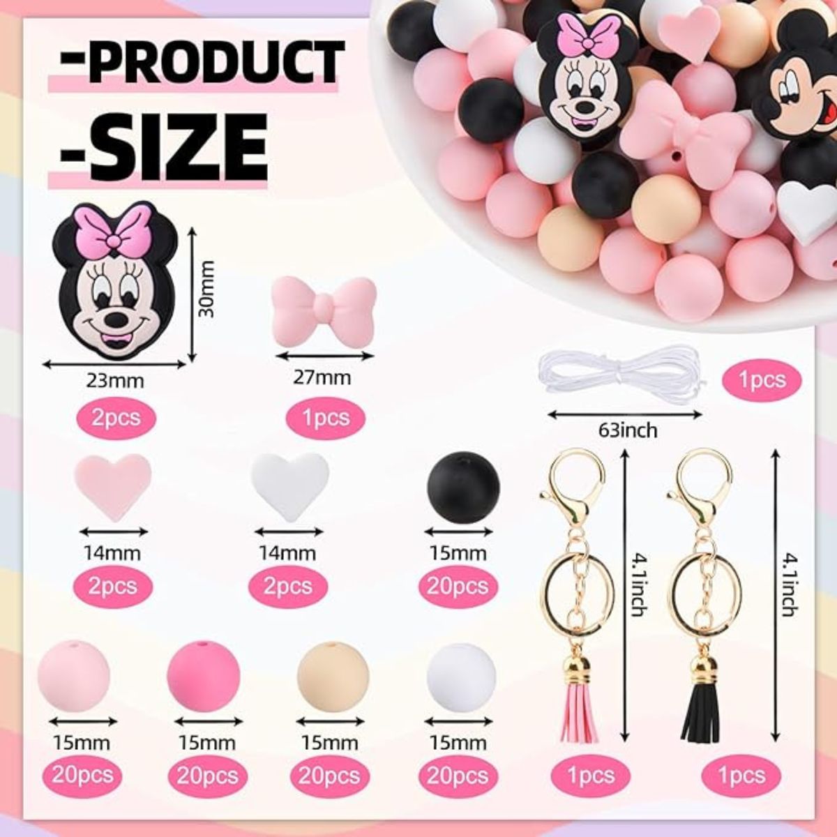 15 mm Adorable Silicone Beads Beads 109 pcs