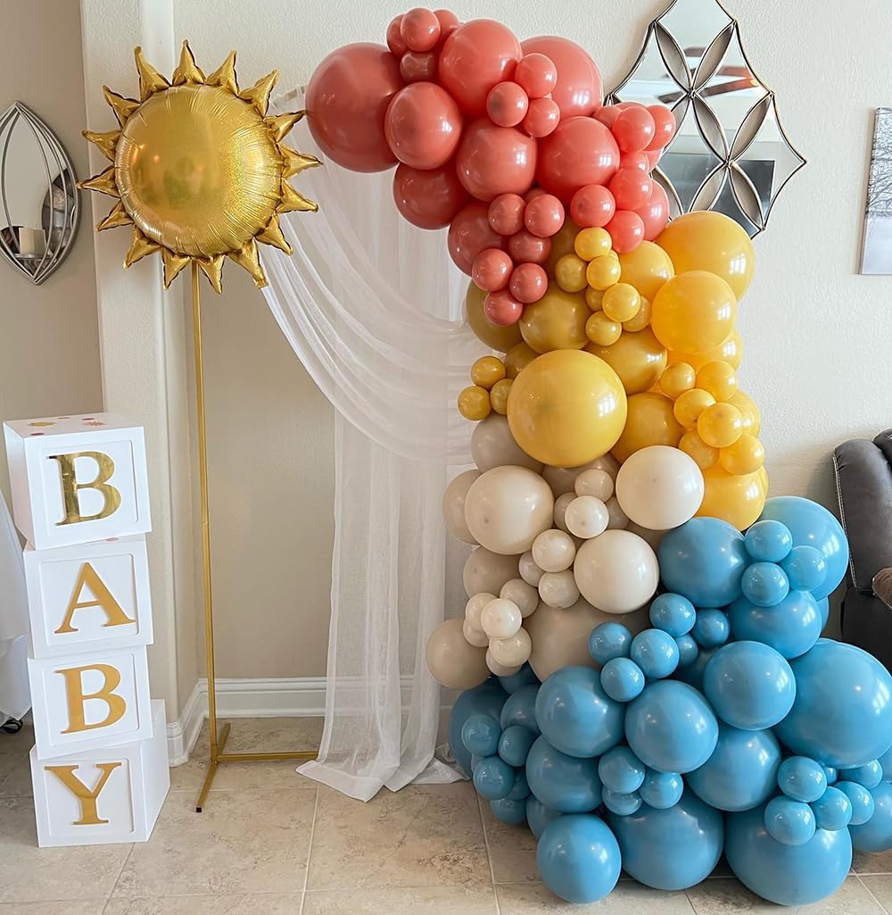 Retro Blue Orange Yellow Balloon Arch Garland Kit 149pcs for Here Comes the Son Baby Shower Boy First Trip Around the Sun Theme Birthday Groovy Boho Party Backdrop Decoration (Slate Blue)