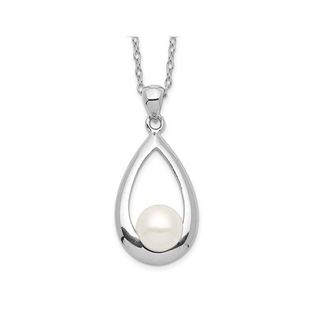 Gem And Harmony 6-7mm Cultured Freshwater Button Pearl Pendant Necklace in Sterling Silver (17 Inch Chain)