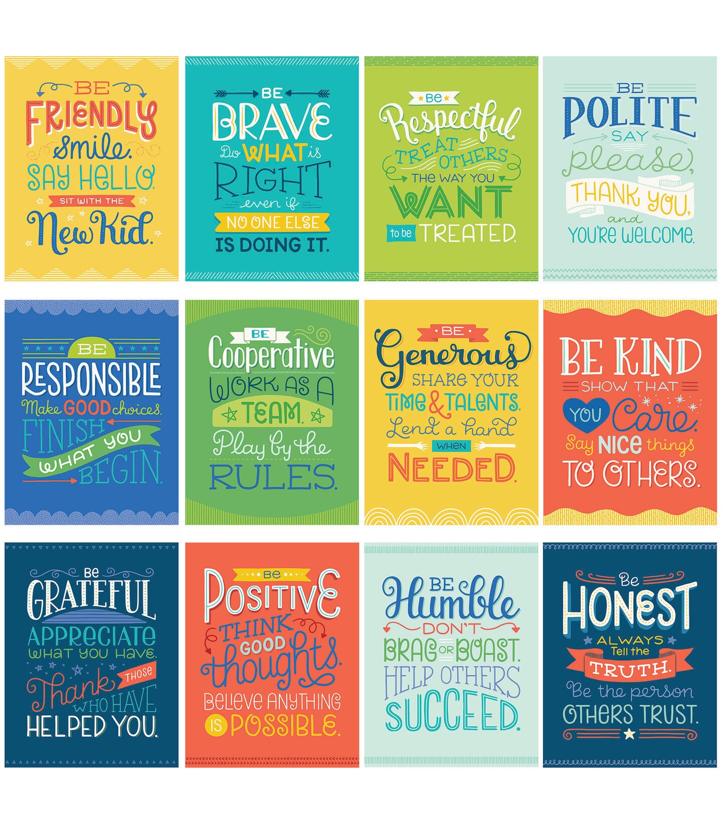 Carson Dellosa Positive Character Traits Poster, Wall Poster Set for Growth Mindset Wall Decor, and Calm Down Corner Supplies,  Inspirational Posters Teacher Supplies &#x26; Classroom Supplies (12 Posters)