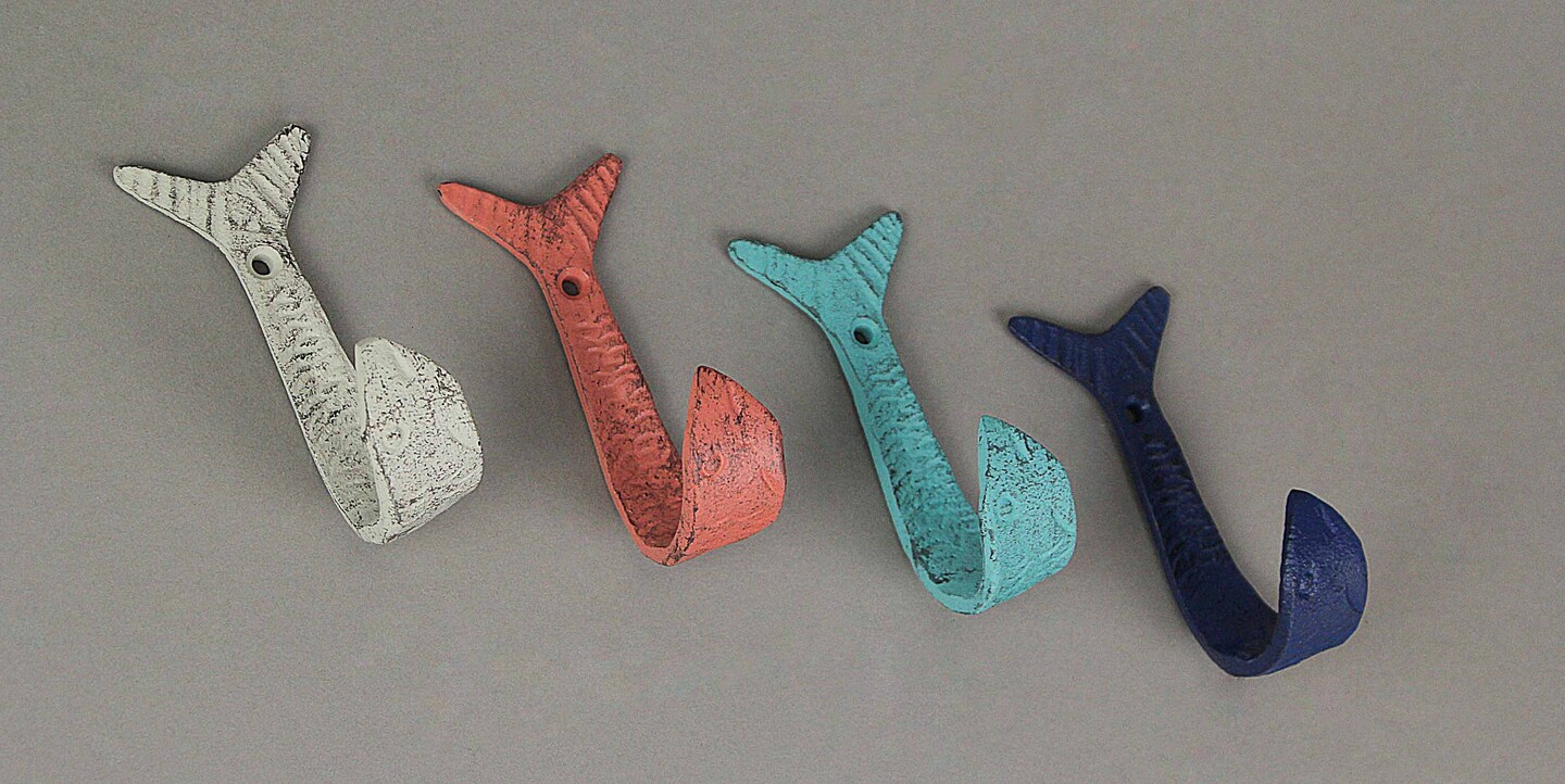 Set of 4 Cast Iron Flipping Fish Decorative Wall Hooks
