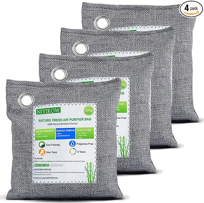 NIYIKOW&#xAE;- Charcoal Bags Odor Absorber (Large, 4Pack x 200g), Nature Fresh Bamboo Charcoal Air Purifying Bags