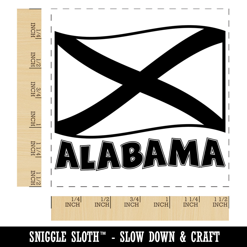 Alabama with Waving Flag Cute Self-Inking Rubber Stamp Ink Stamper