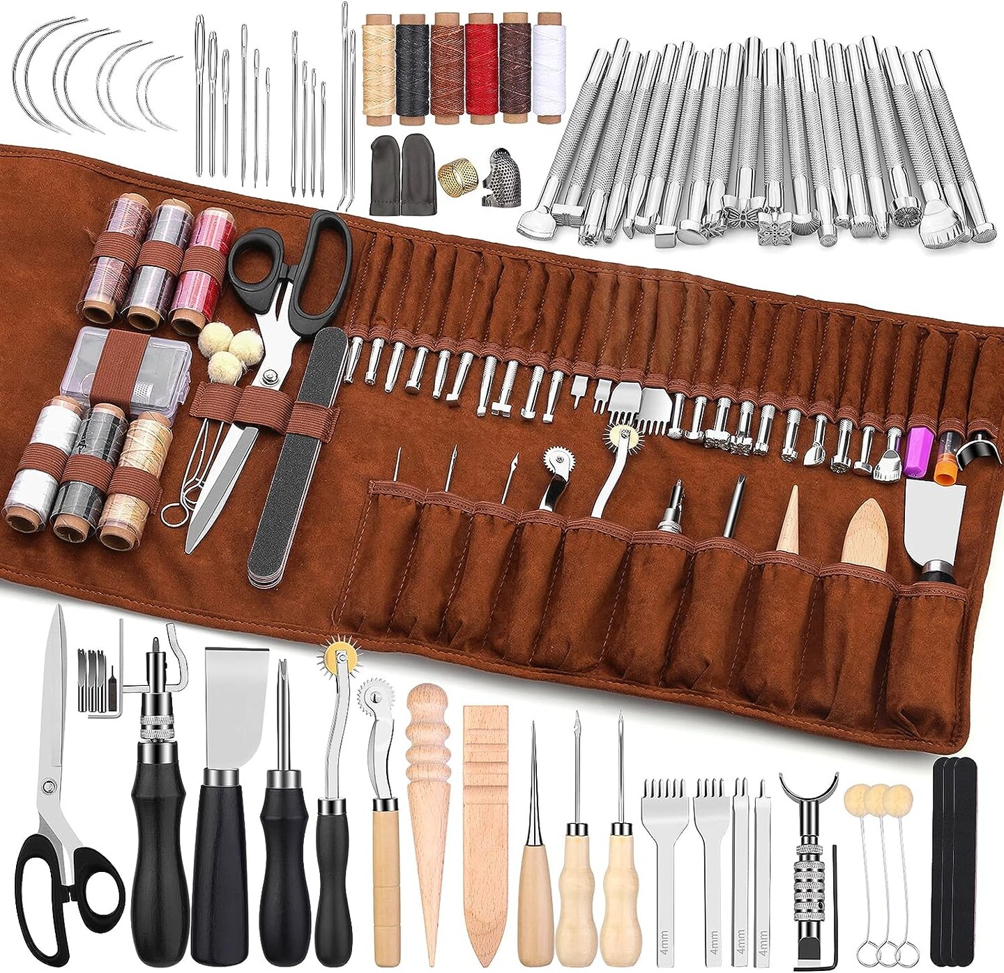 Leather Craft Tools Leather Working Tools Kit with Custom Storage Bag Leather Carving Tools Leather Craft Making for Cutting Punching Sewing Carving Stamping Leather Tooling Kit