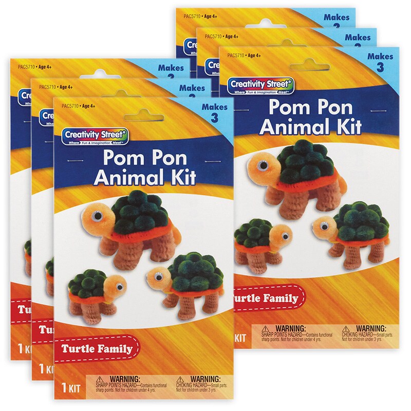 Pom Pon Animal Kit, Turtle Family, Assorted Sizes, 3 Turtles Per Kit, 6 ...