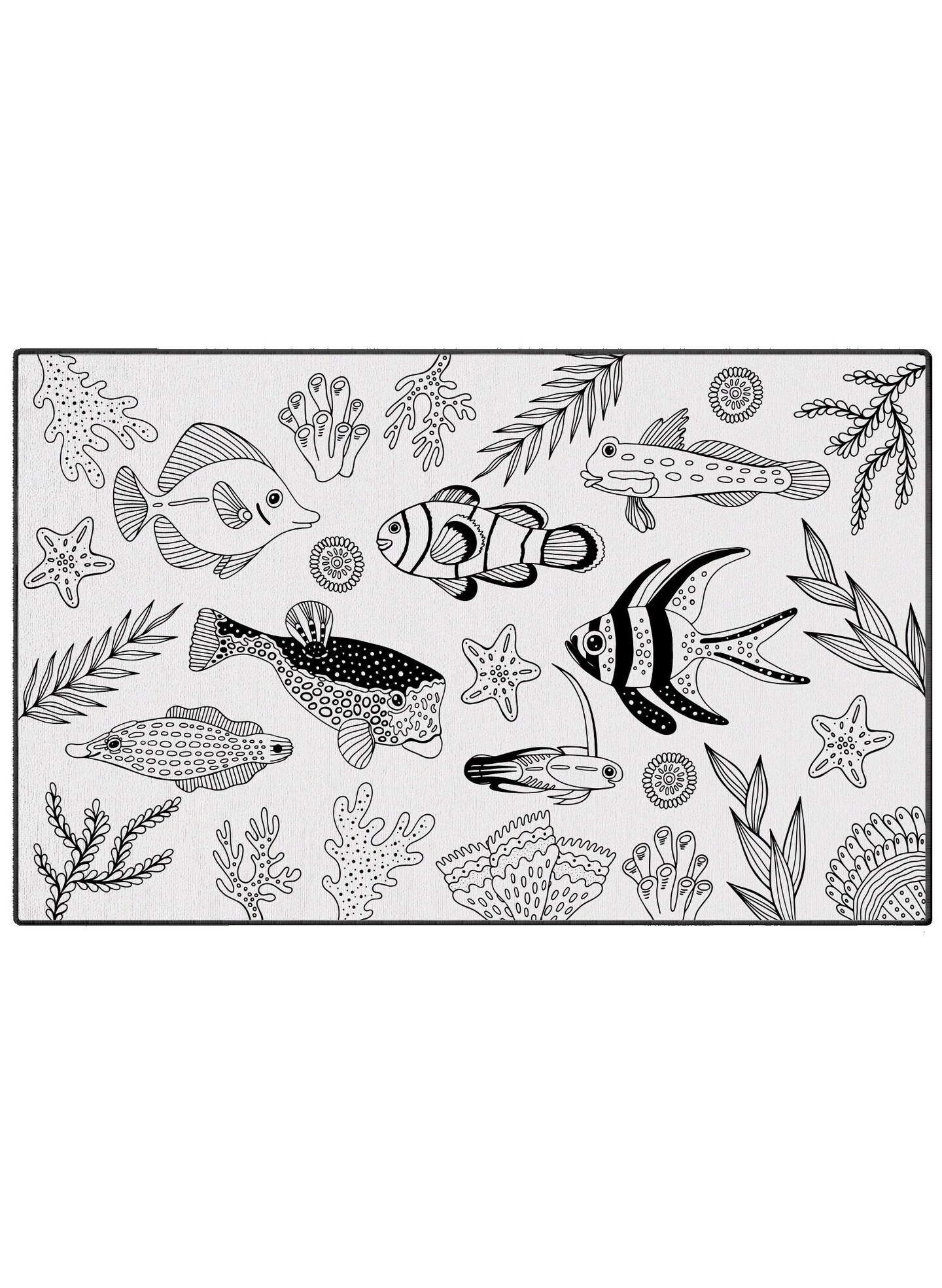 Coloring Ocean Decor Washable Rug &#x26; Markers Playroom Art Underwater Aquarium Sea Animals Kids Rugs Coloring Book Pages Gift For Artist