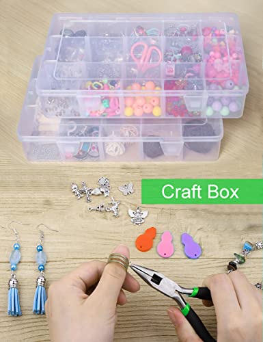 Plastic Organizer Box Craft Box Bead Organizer Tackle Box Organizer 2 Pack  15 Large Grids Clear Craft Storage Box Snackle Box Container Washi Tape