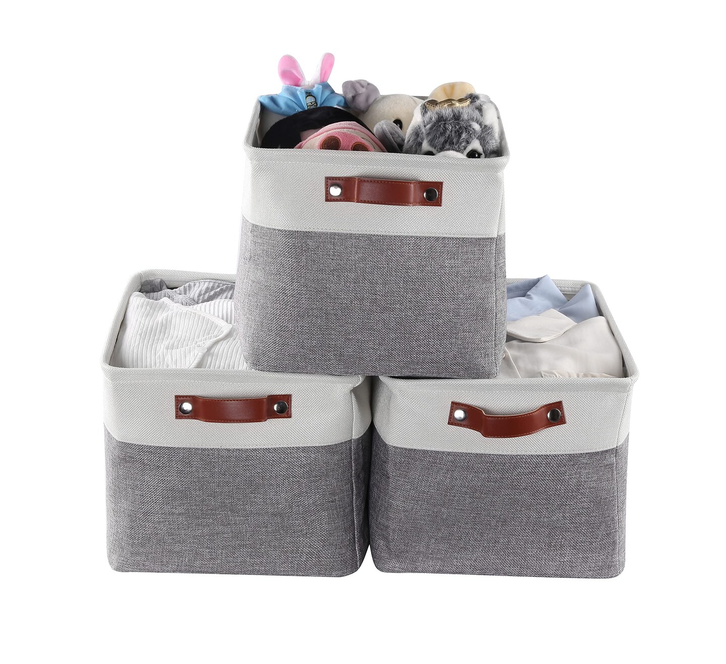 3 Pieces Storage Baskets for Shelves Closet Bins - Large Fabric Rectangle Storage Bin Basket for Organizing Decorative Linen Closet Organization Foldable Clothes Organizer Shelf Cube Totes Containers Boxes
