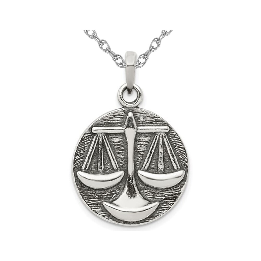 Gem And Harmony Sterling Silver LIBRA Charm Zodiac Astrology Pendant Necklace with Chain