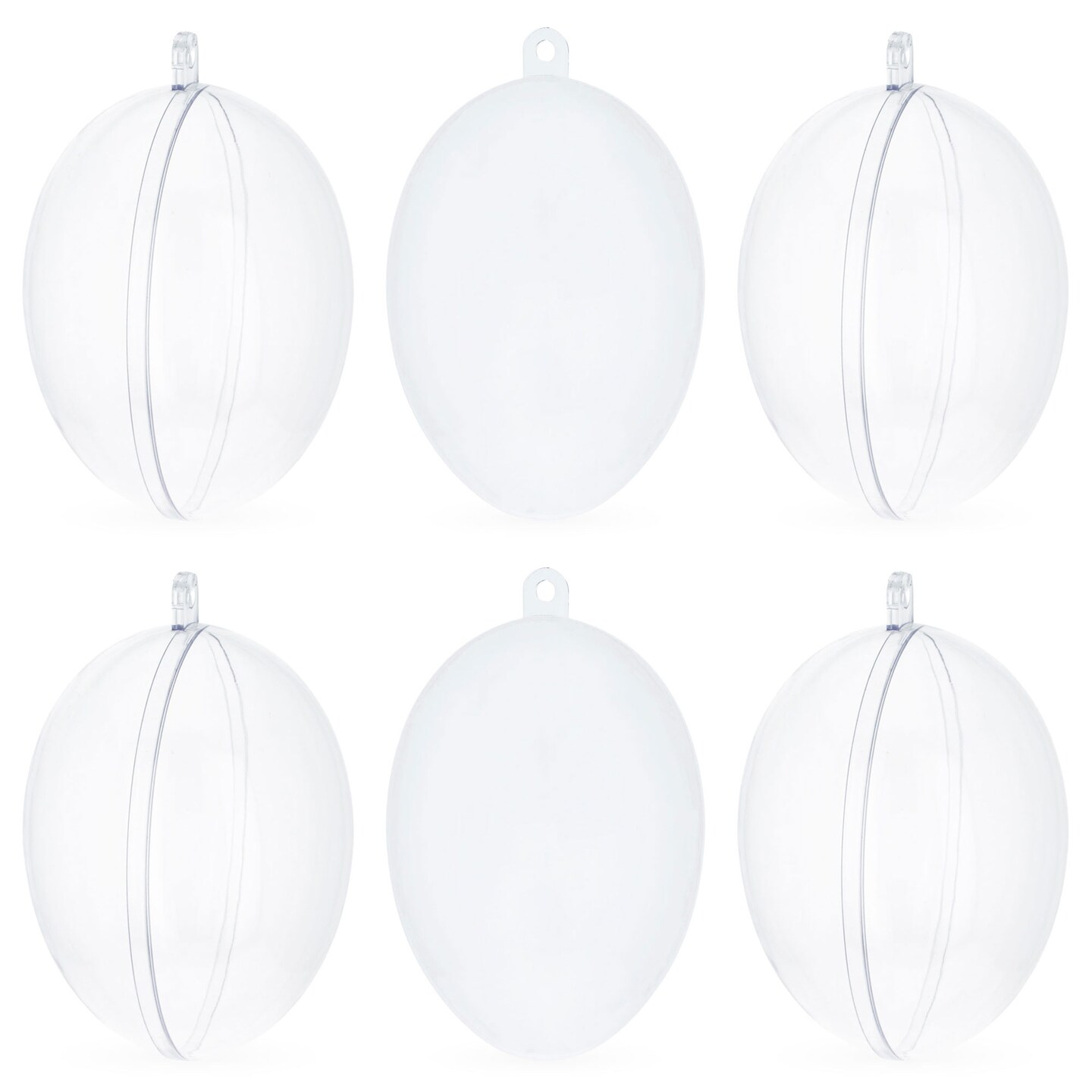 Set of 6 Clear Plastic Egg Ornaments 2.7 Inches
