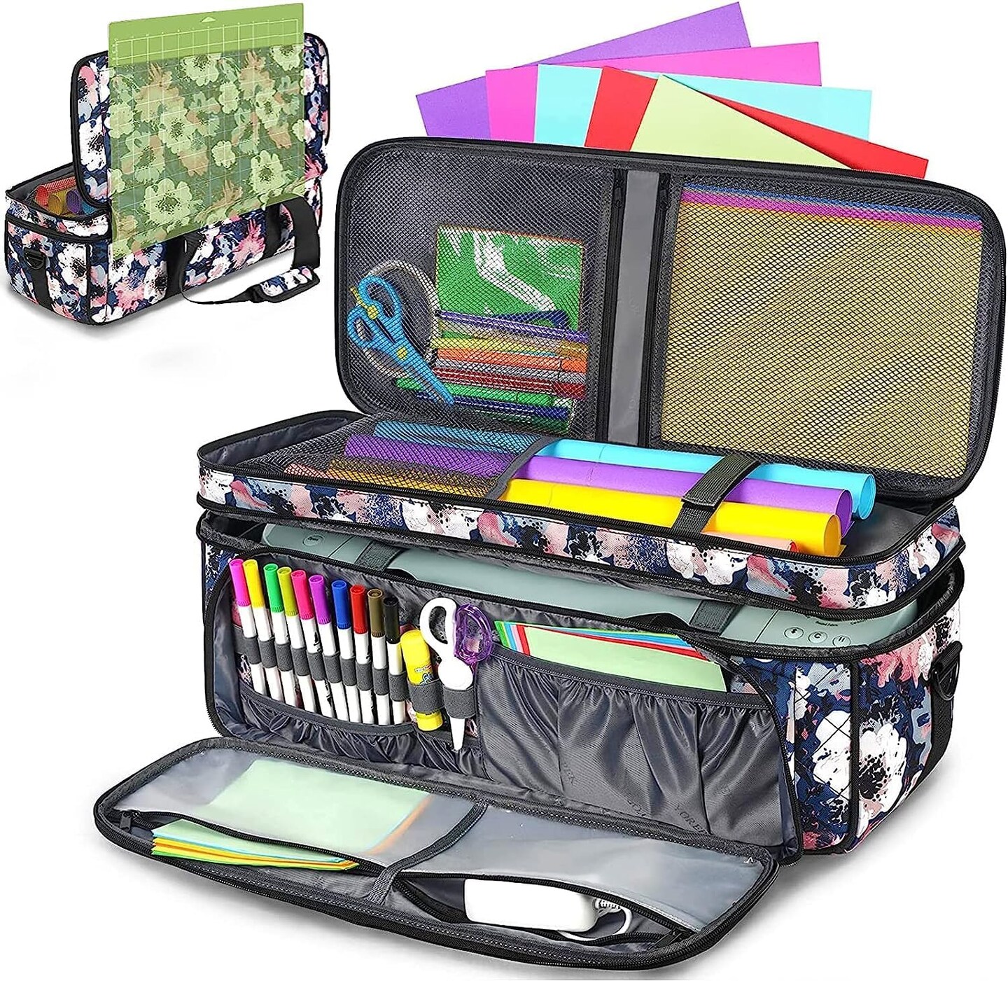 Double Layer Carrying Case for Cricut Maker 3 Maker Explore Air 2 Explore 3 Die Cut Machine Water Resistant Carrying Bag with Cutting Mat Pocket