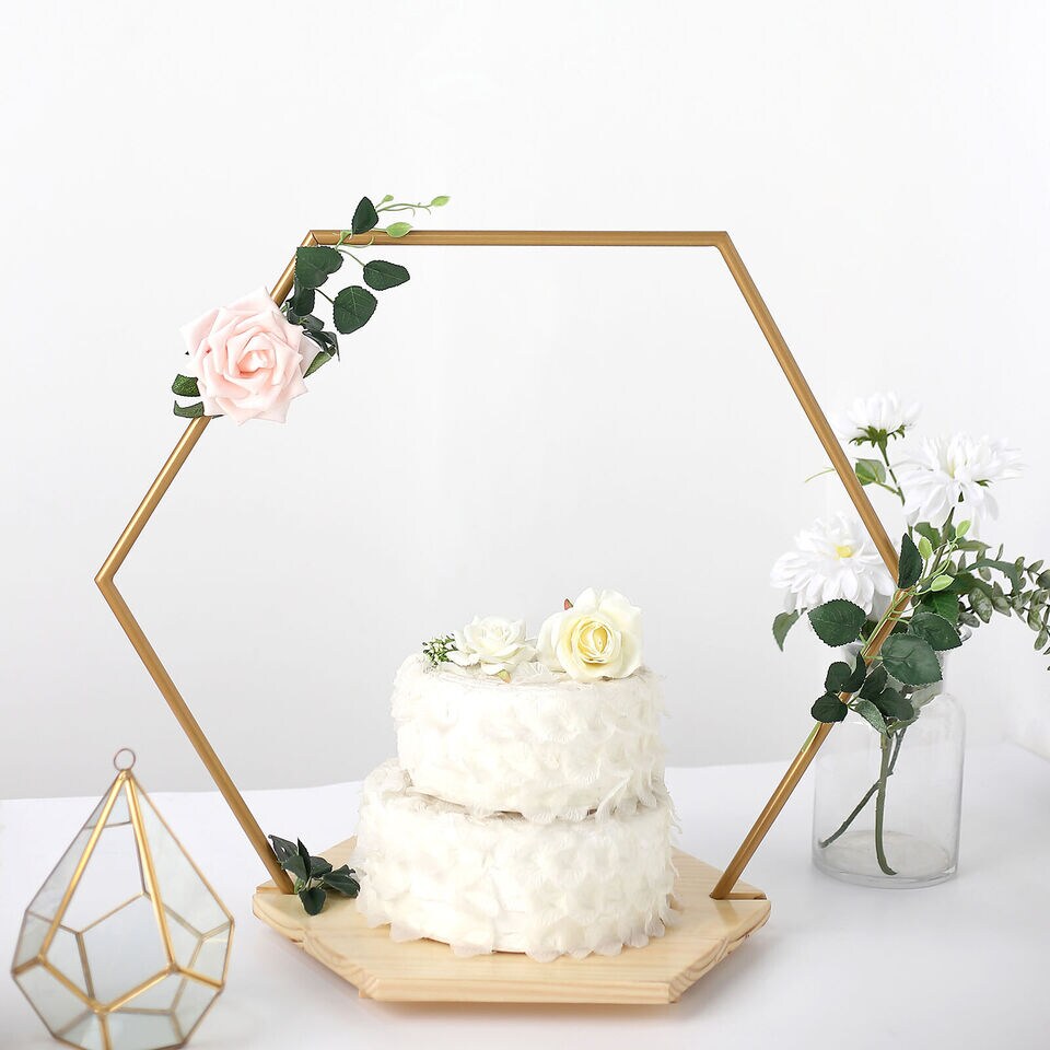 Gold 28 in Geometric Hexagon Wood Metal Arch Cake Display