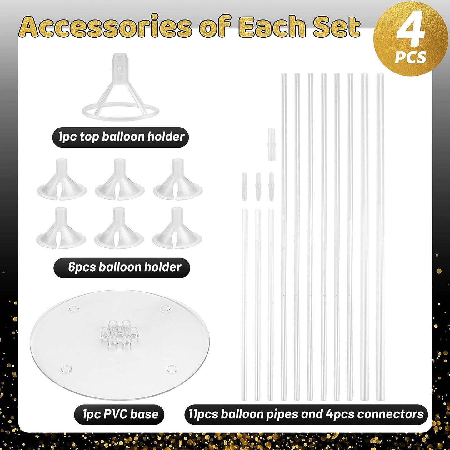 4 Sets Balloon Stand Kit For Table, Balloon Sticks with Base Birthday Graduation Party Decorations Wedding