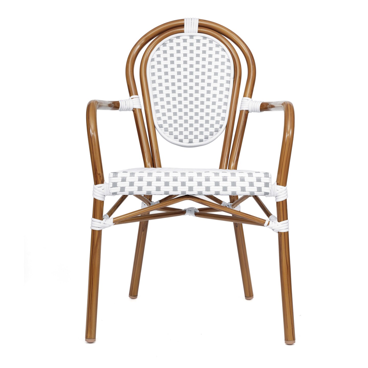 Merrick Lane Celia Set of Two Stacking Thonet Bistro Style Chair with Arms, PE Rattan Seat, and Metal Frame for Indoor/Outdoor Use