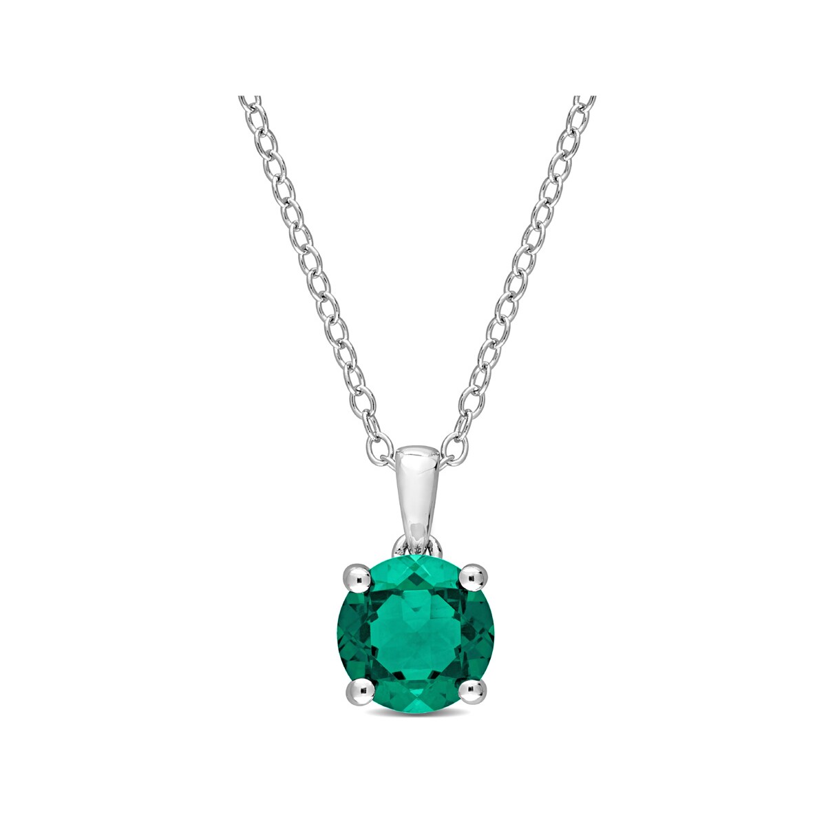 Gem And Harmony 1.15 Carat (ctw) Lab-Created Emerald Solitaire Pendant Necklace in Sterling Silver with Chain