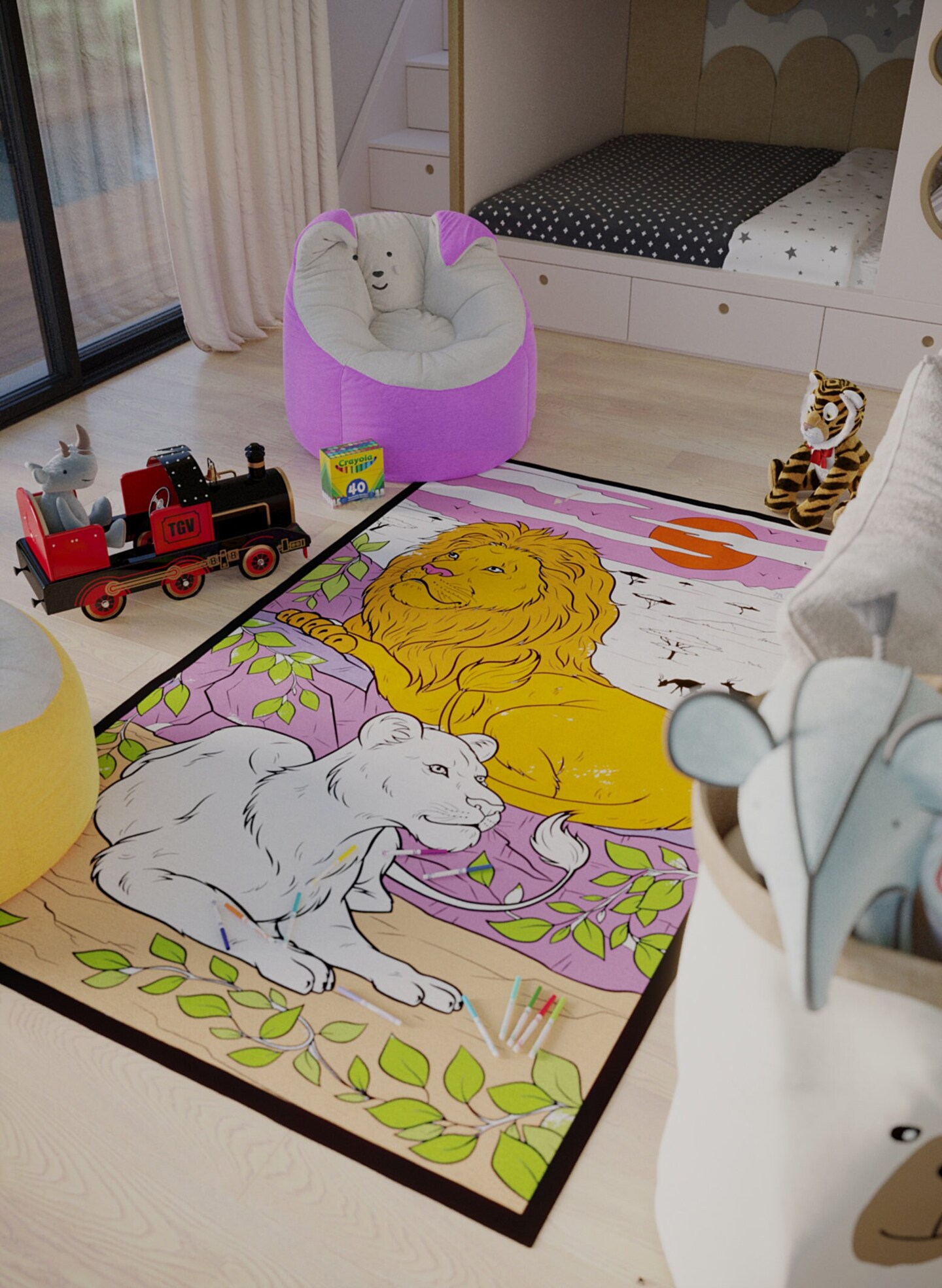 Kids Adult Coloring Book Rug Washable Markers Gift For Artist Animal Safari Theme Lion Decor Rainy Day Kid Activity Book Gift For Kid Boy