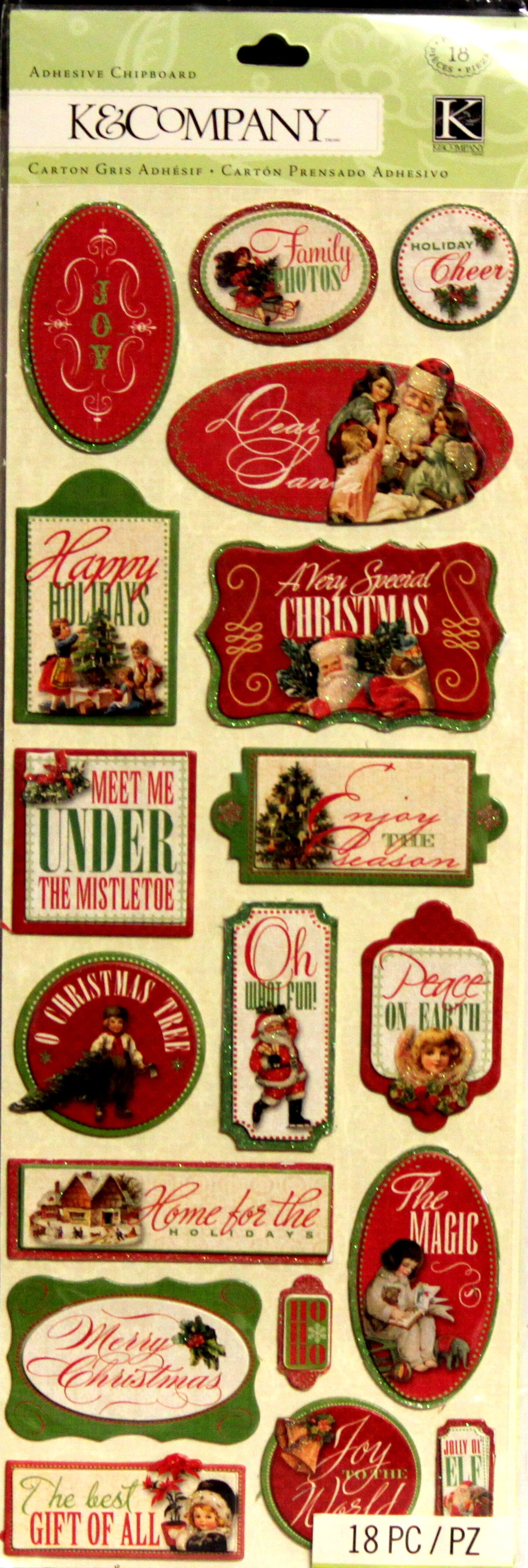 K &#x26; Company Yuletide Adhesive Chipboard Dimensional Stickers
