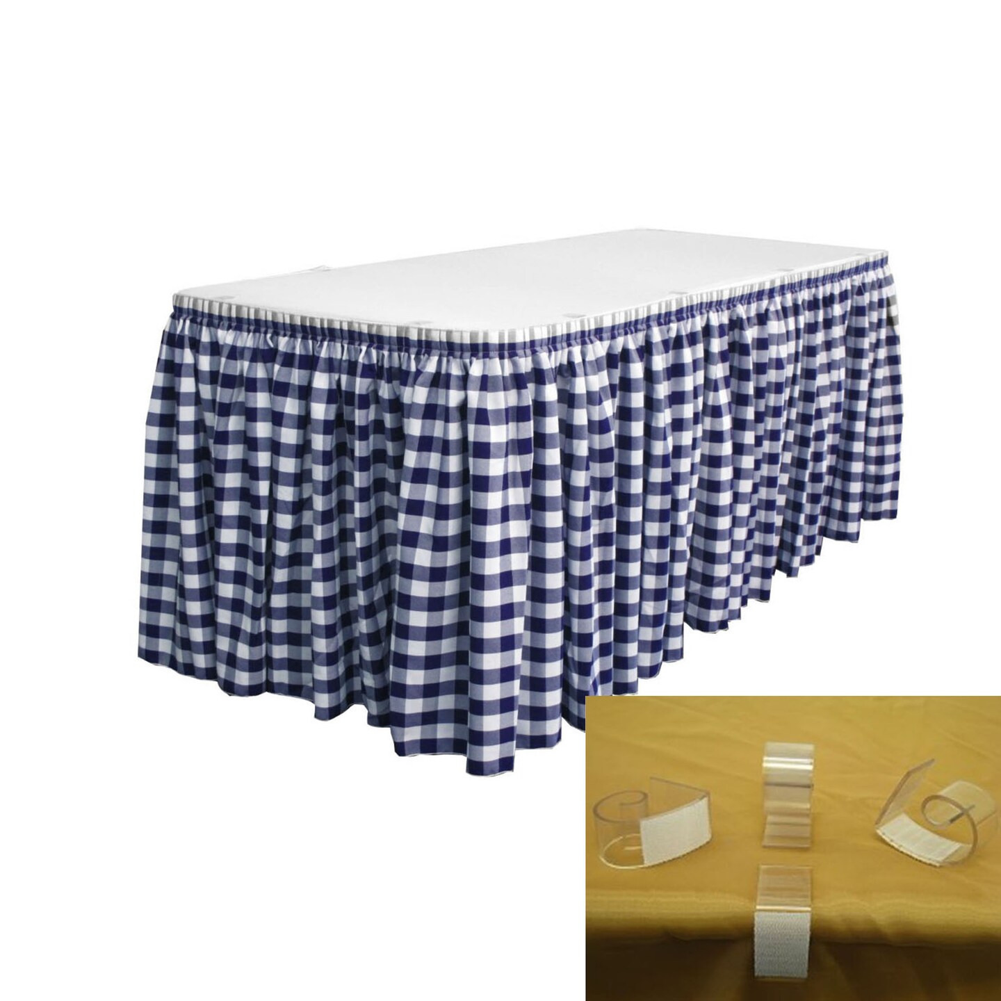 Polyester Gingham Checkered Table Skirt 21-foot By 29-inch Long With 15 L-clips
