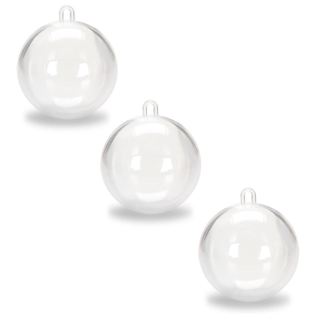 3.15-Inch Clear Plastic Fillable Christmas Ball Ornaments for DIY Projects: Set of 3