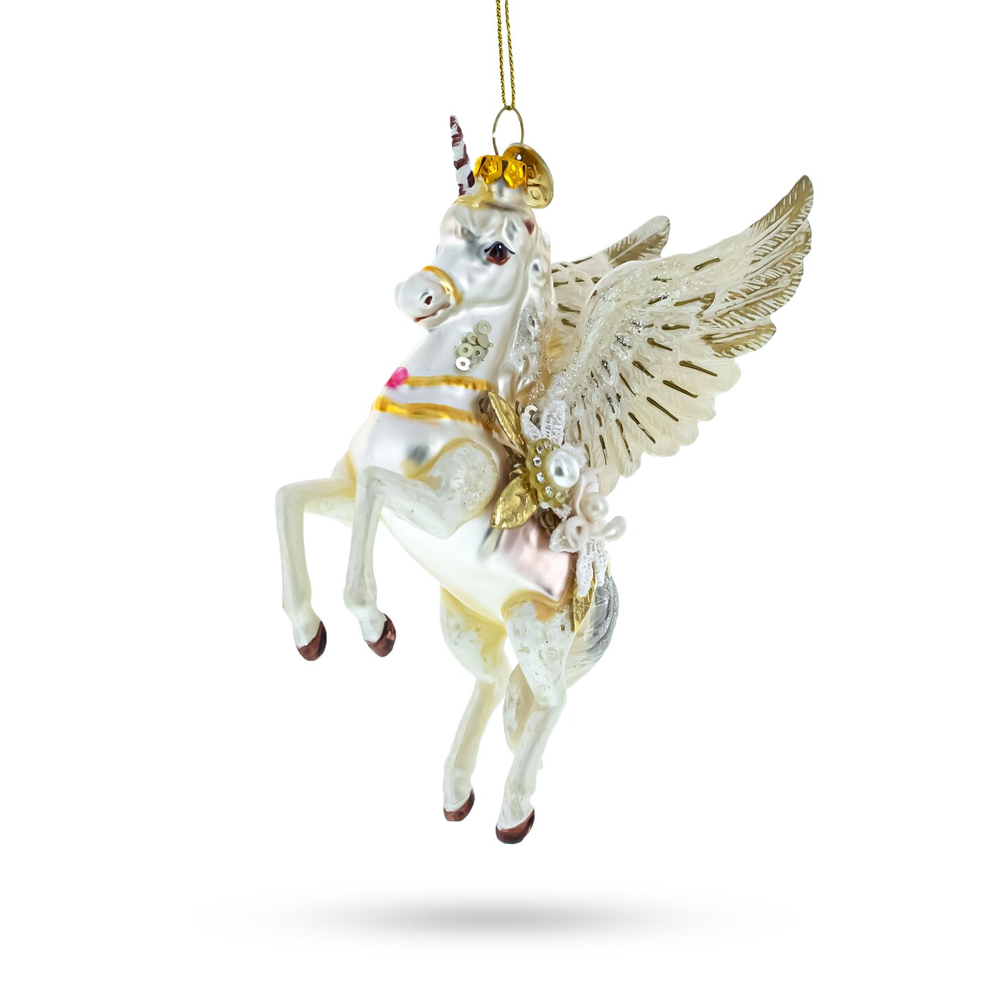 Enchanting White Unicorn Blown Glass Christmas Ornament