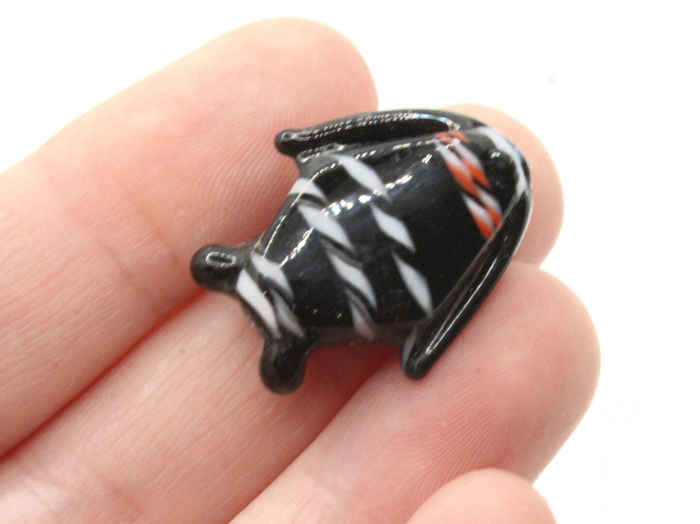 4 Black Striped Lampwork Glass Fish Beads