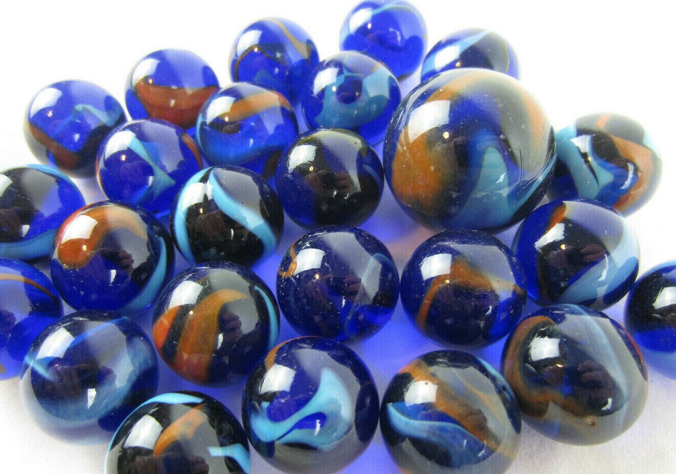 25 Glass Marbles DRAGONFLY Cobalt Blue/Red Transparent fish tank decor Shooter