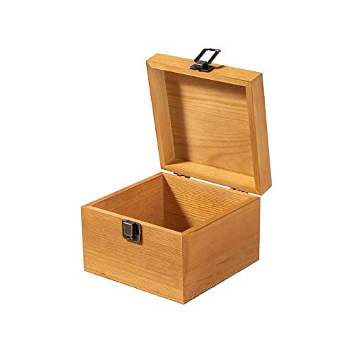 Vintage Wooden Storage Box Container with Hinged Lid and Front Clasp, 5.5&#x27;&#x27; x 5.5&#x27;&#x27; x 3.9&#x27;&#x27; Small Keepsake Box, Rustic Wood Boxes for Crafts Art Hobbies and Home Decoration