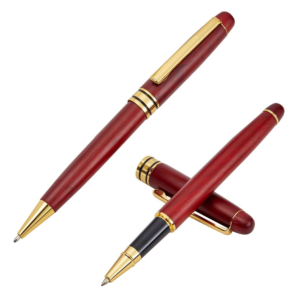 Rosewood Luxury Ballpoint Pen Gift Set of 2 with Box and 2 Black Ink Refills