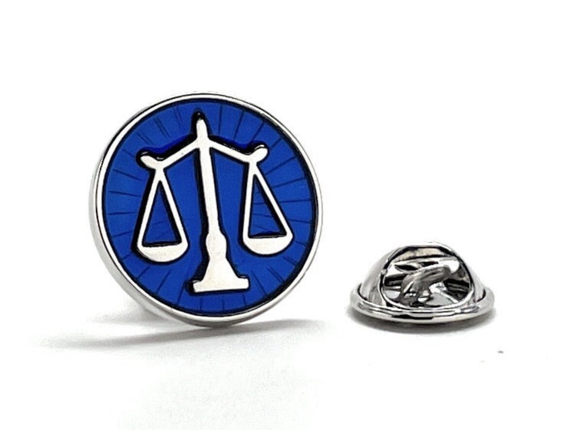 Scale of Justice Pin Lawyer Enamel Pin Court of Law Attorney Judge Tie Tack Law deals Student Green Enamel Silver Trim Pro Pin