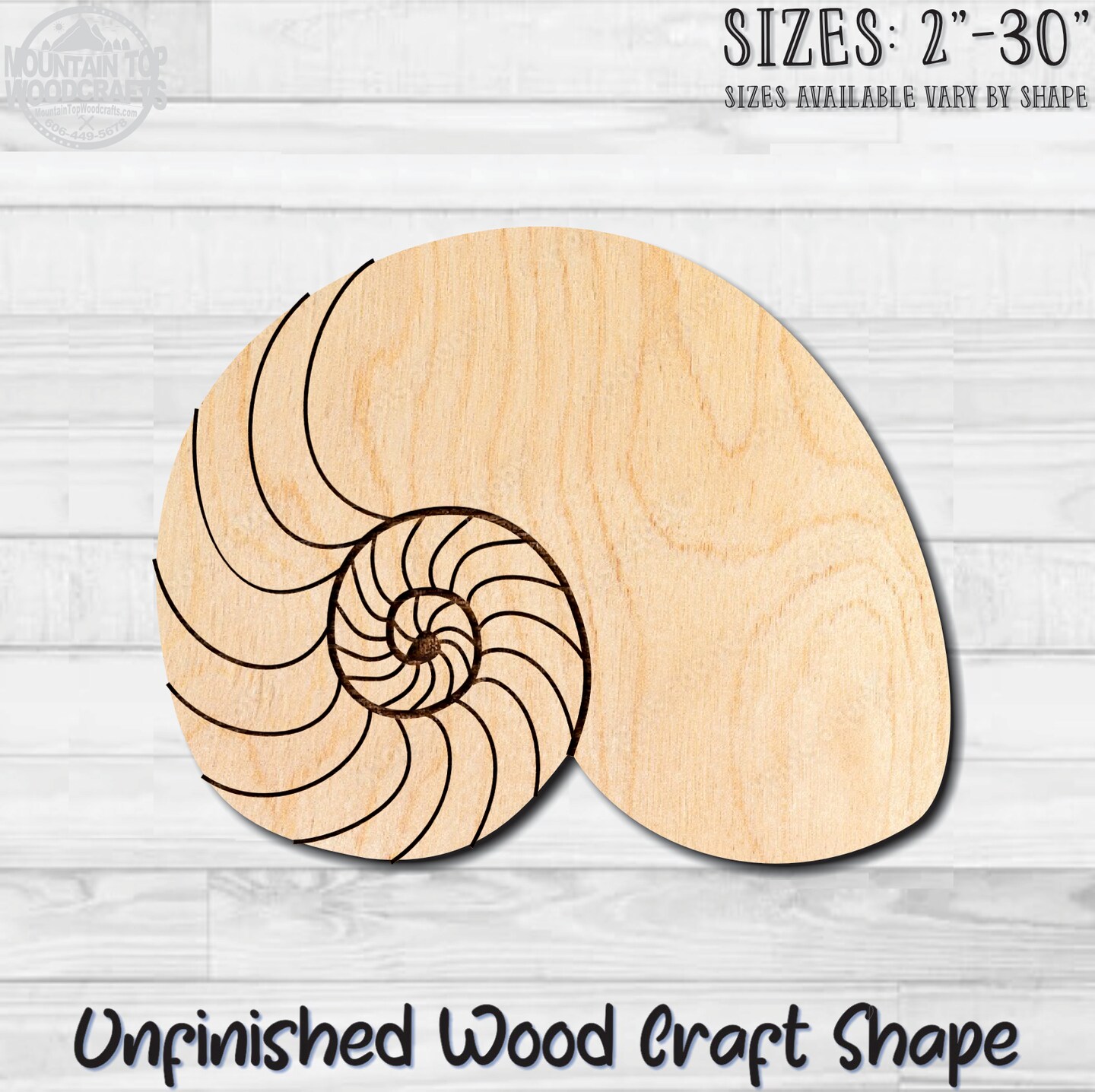 Seashell 2 Unfinished Wood Shape Blank Laser Engraved Cut Out Woodcraft ...