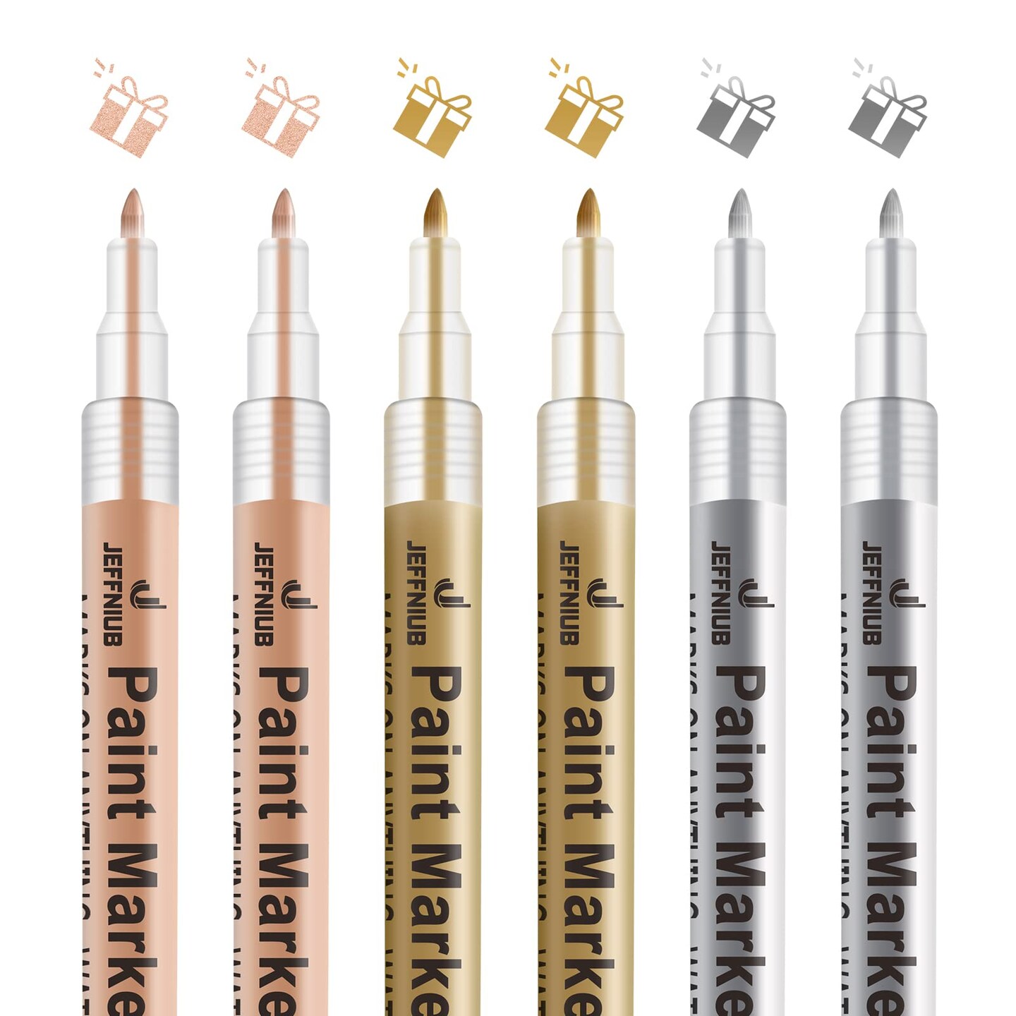 6 Pieces - Gold Paint Pens with Silver, Rose Gold Acrylic Paint Pens for Rock Painting, Wood, Fabric, Glass, Canvas, Scrapbooking, Card DIY Metallic Acrylic Marker (0.7mm)